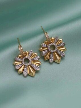 Anthropologie Sunburst Earrings Flower Hoop Star Sun Huggie CZ Art Deco Stud VTG
